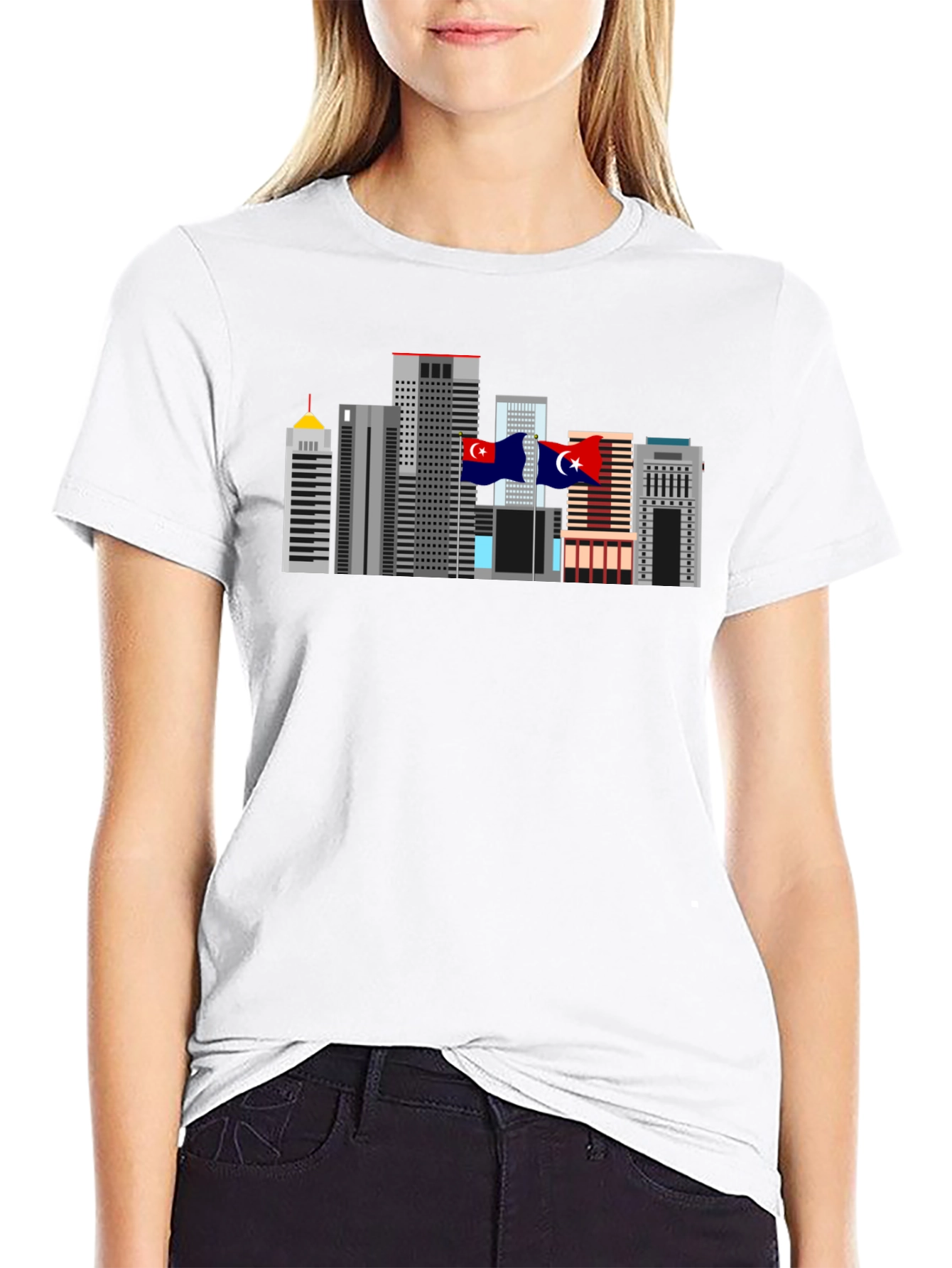 City Skyline Graphic Tee - Black Cotton T-Shirt