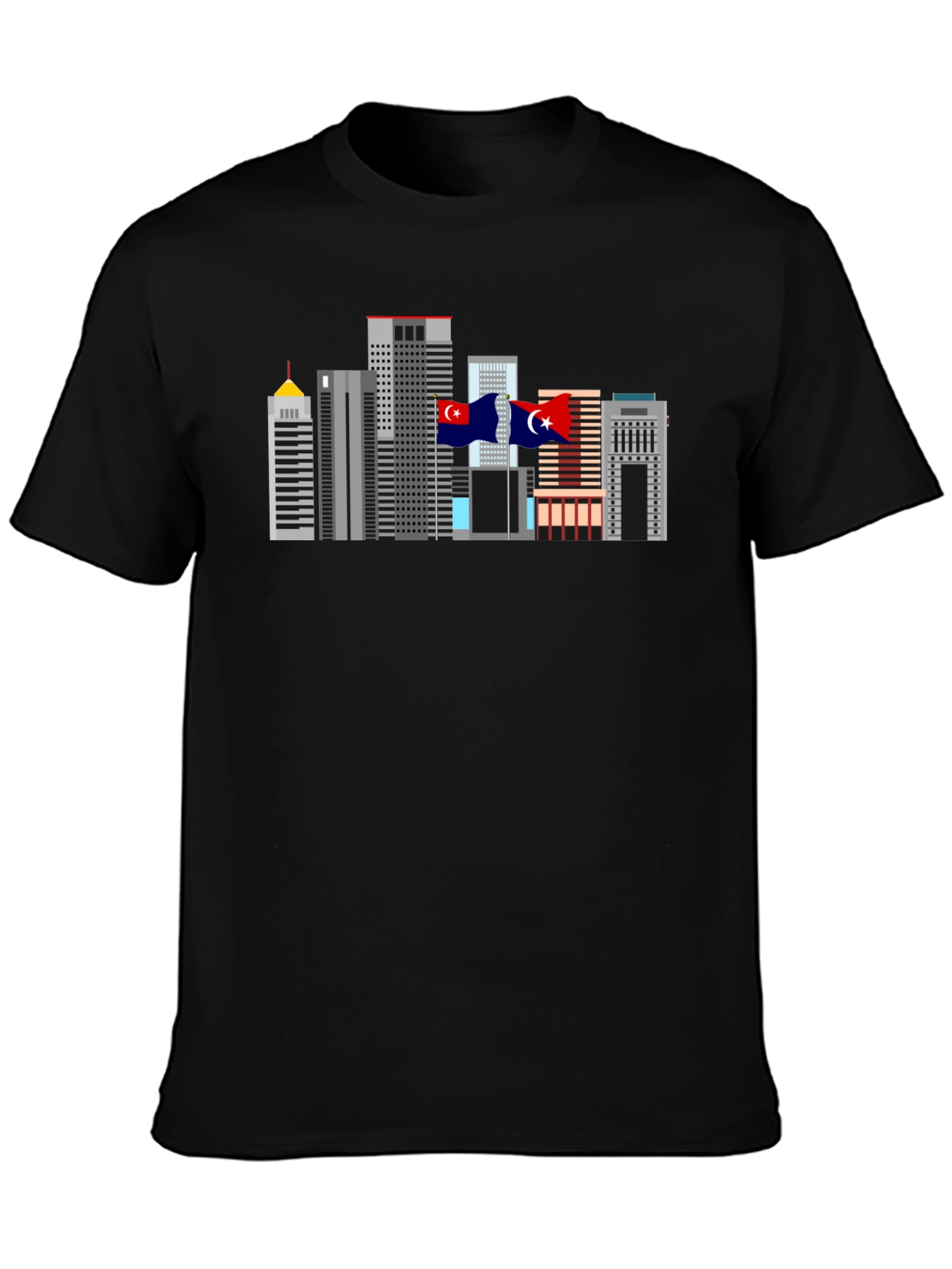 City Skyline Graphic Tee - Black Cotton T-Shirt