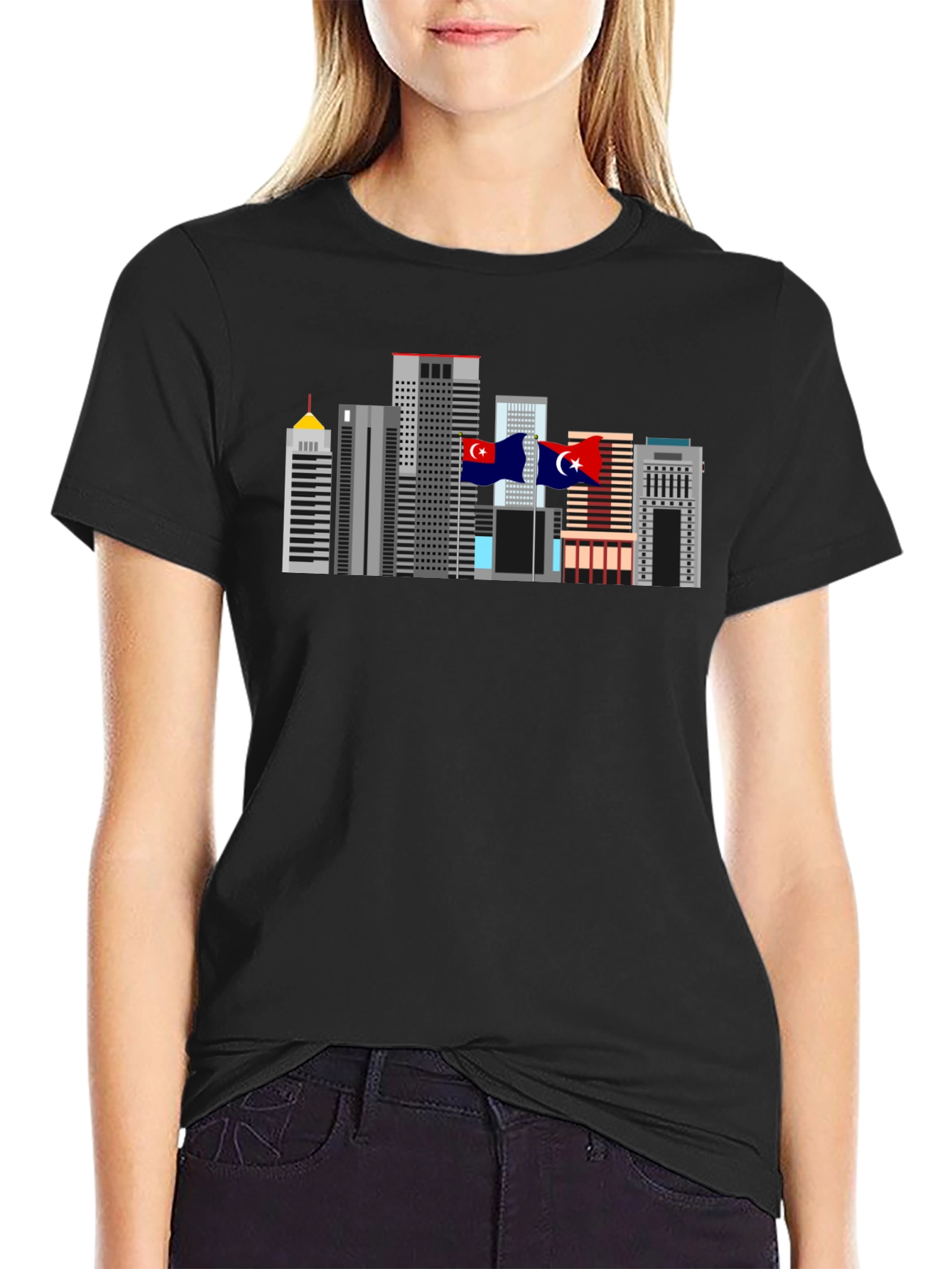 City Skyline Graphic Tee - Black Cotton T-Shirt