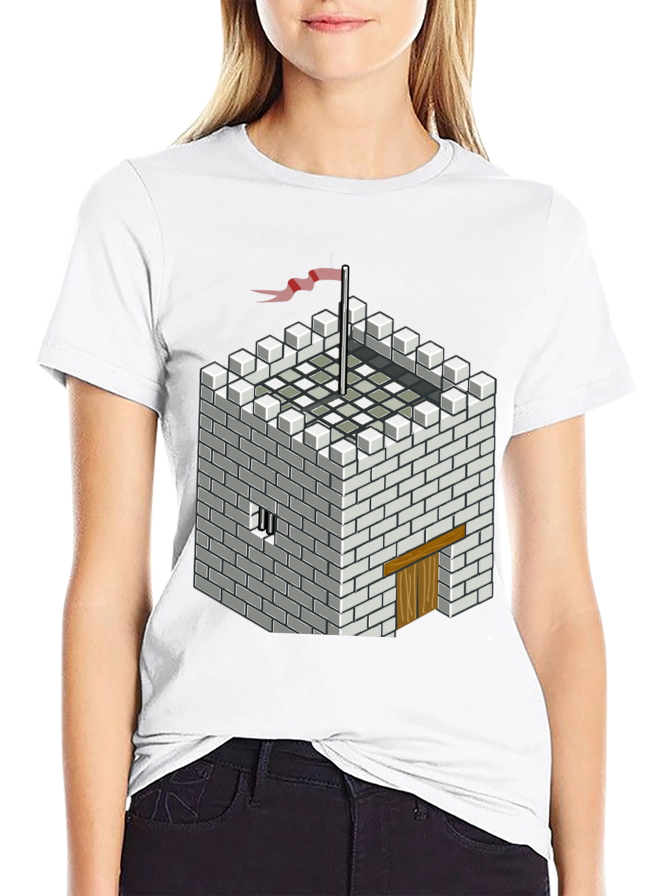 Pixelated Castle Tee - Retro Gaming Style Shirt