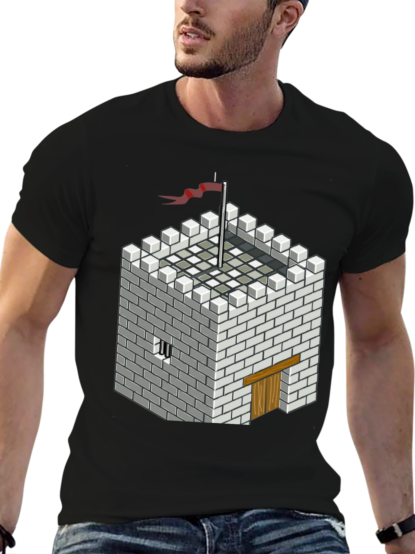 Pixelated Castle Tee - Retro Gaming Style Shirt