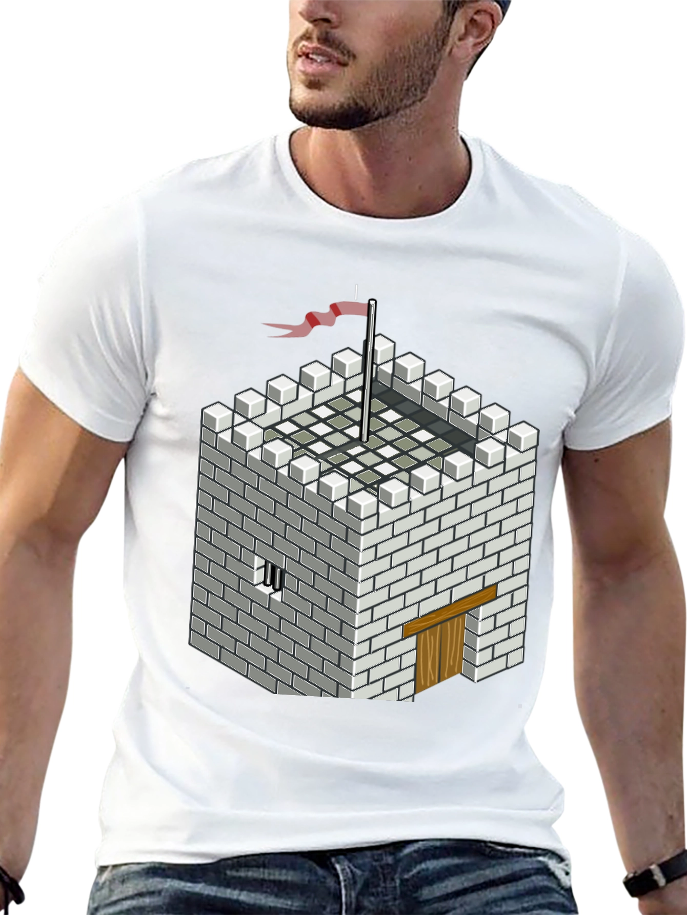 Pixelated Castle Tee - Retro Gaming Style Shirt