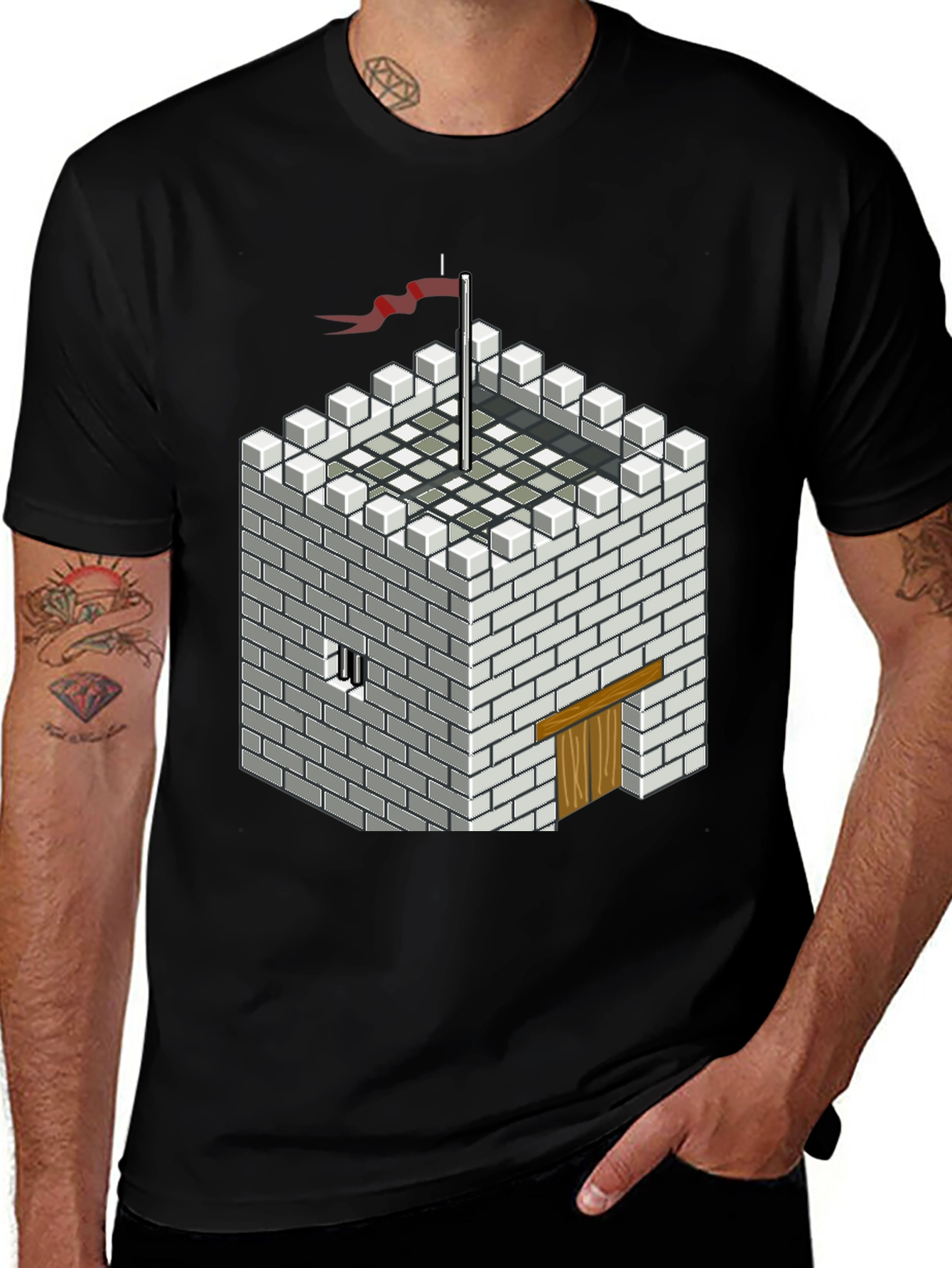 Pixelated Castle Tee - Retro Gaming Style Shirt