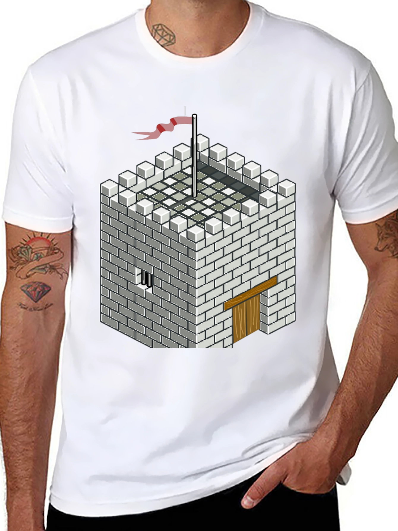 Pixelated Castle Tee - Retro Gaming Style Shirt