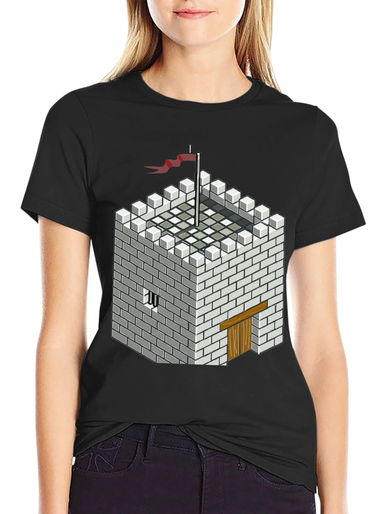 Pixelated Castle Tee - Retro Gaming Style Shirt