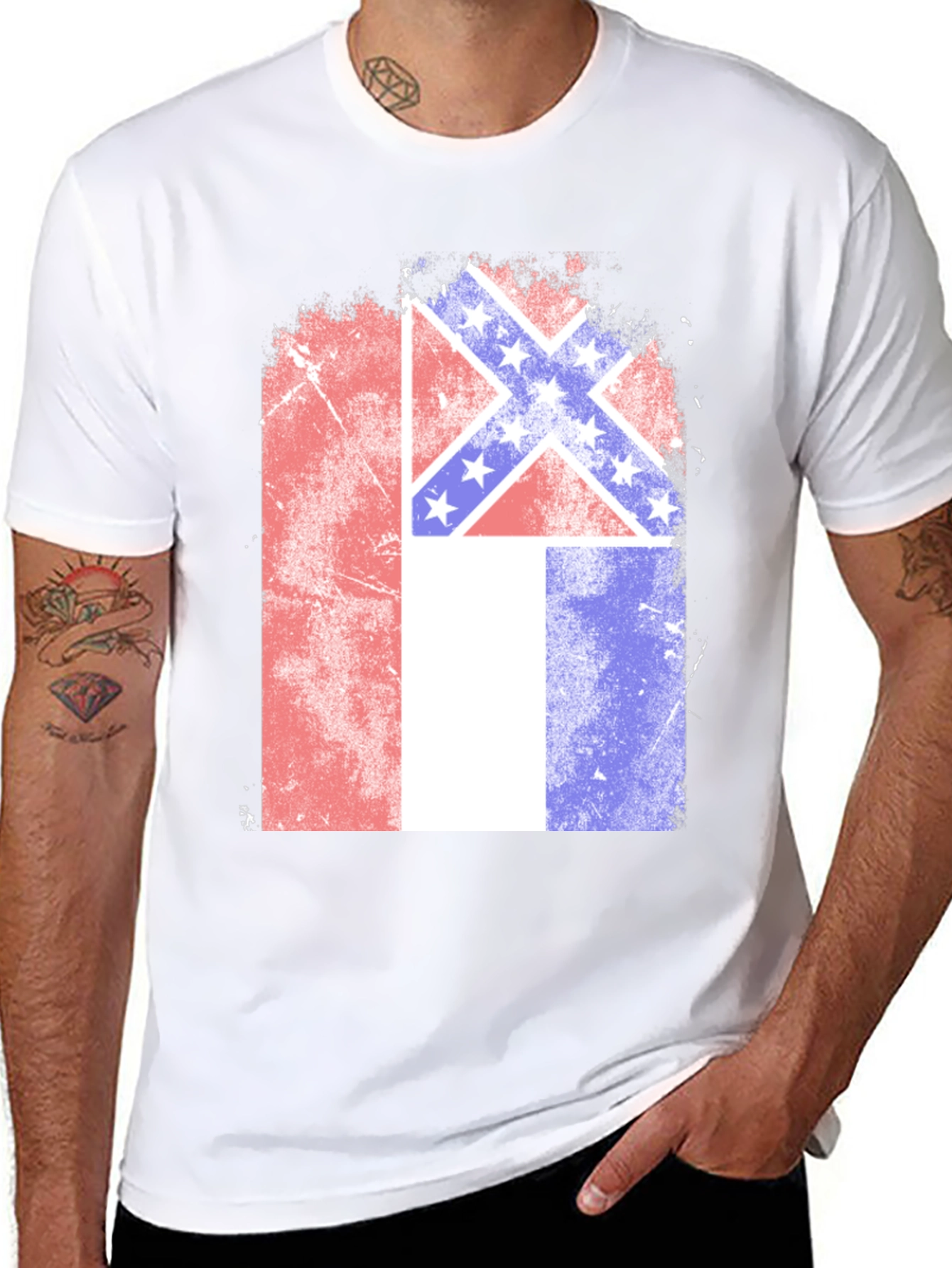 Confederate Flag T-Shirt - Distressed Patriotic Tee
