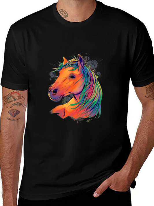 Colorful Horse Graphic T-Shirt - Black