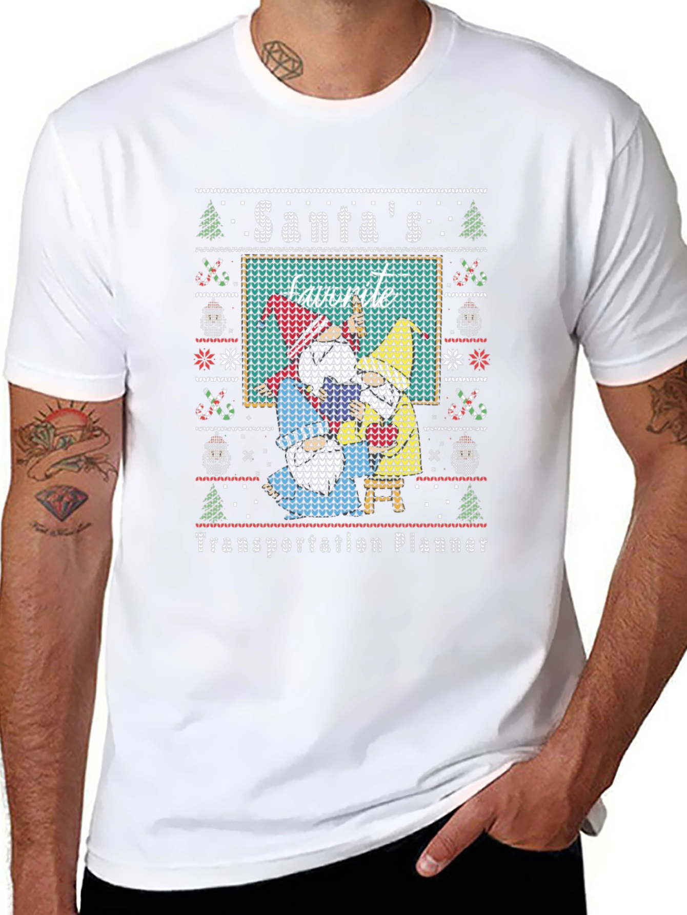 Santas Favorite Transportation Planner Ugly Christmas T-Shirt