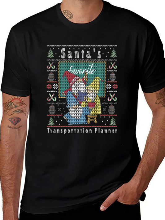 Santas Favorite Transportation Planner Ugly Christmas T-Shirt