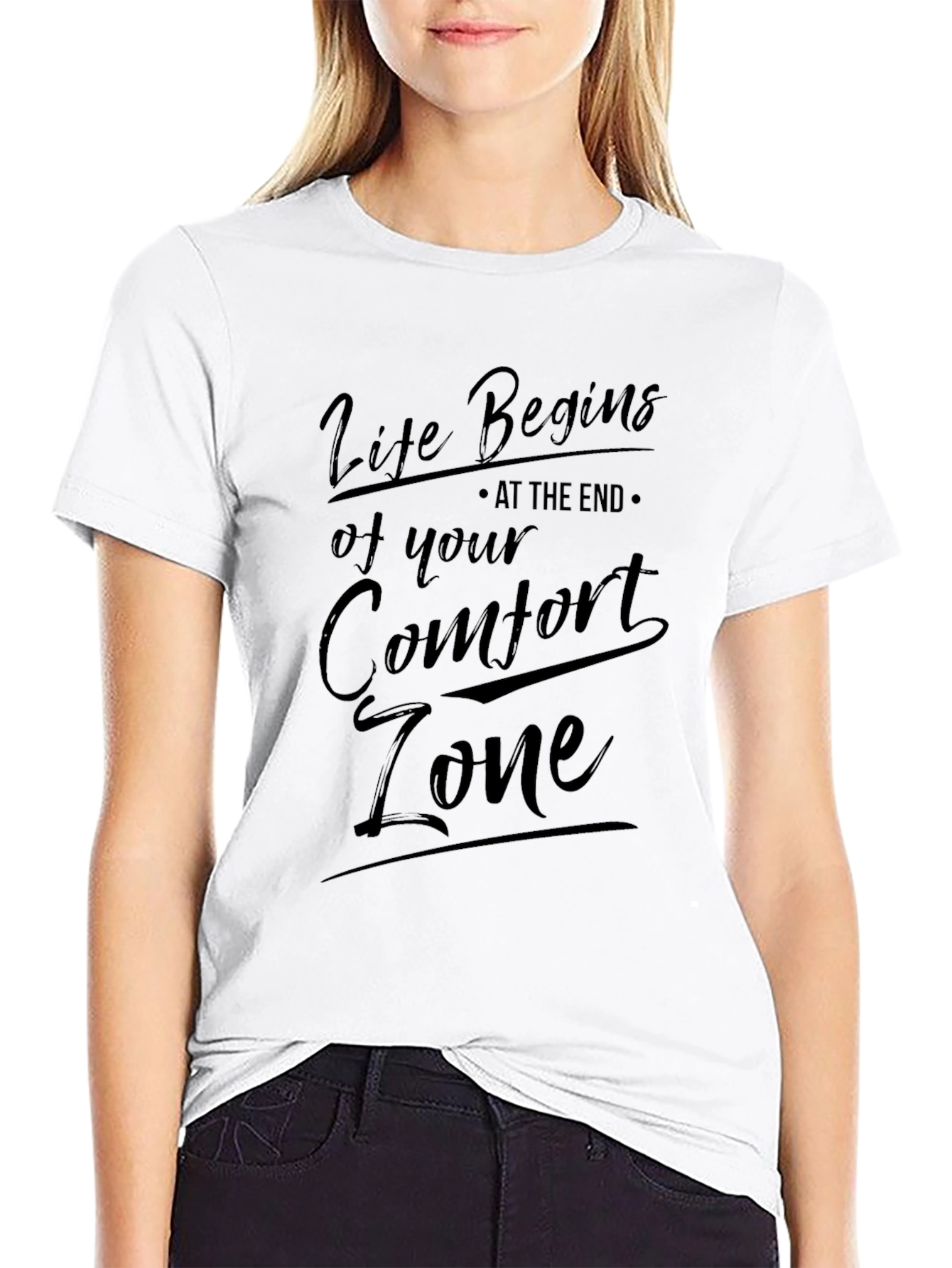 Life Begins Comfort Zone Black T-Shirt