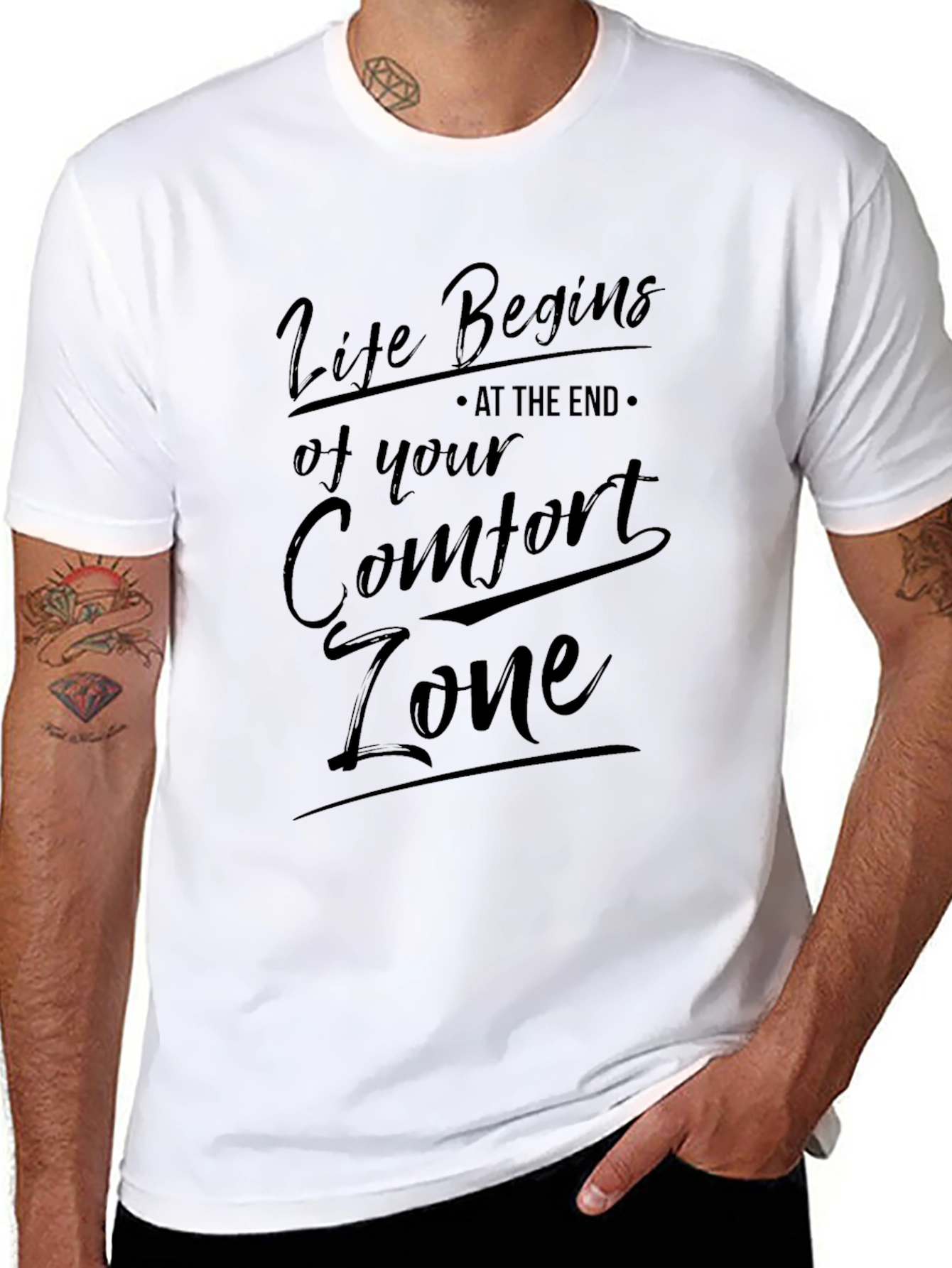 Life Begins Comfort Zone Black T-Shirt
