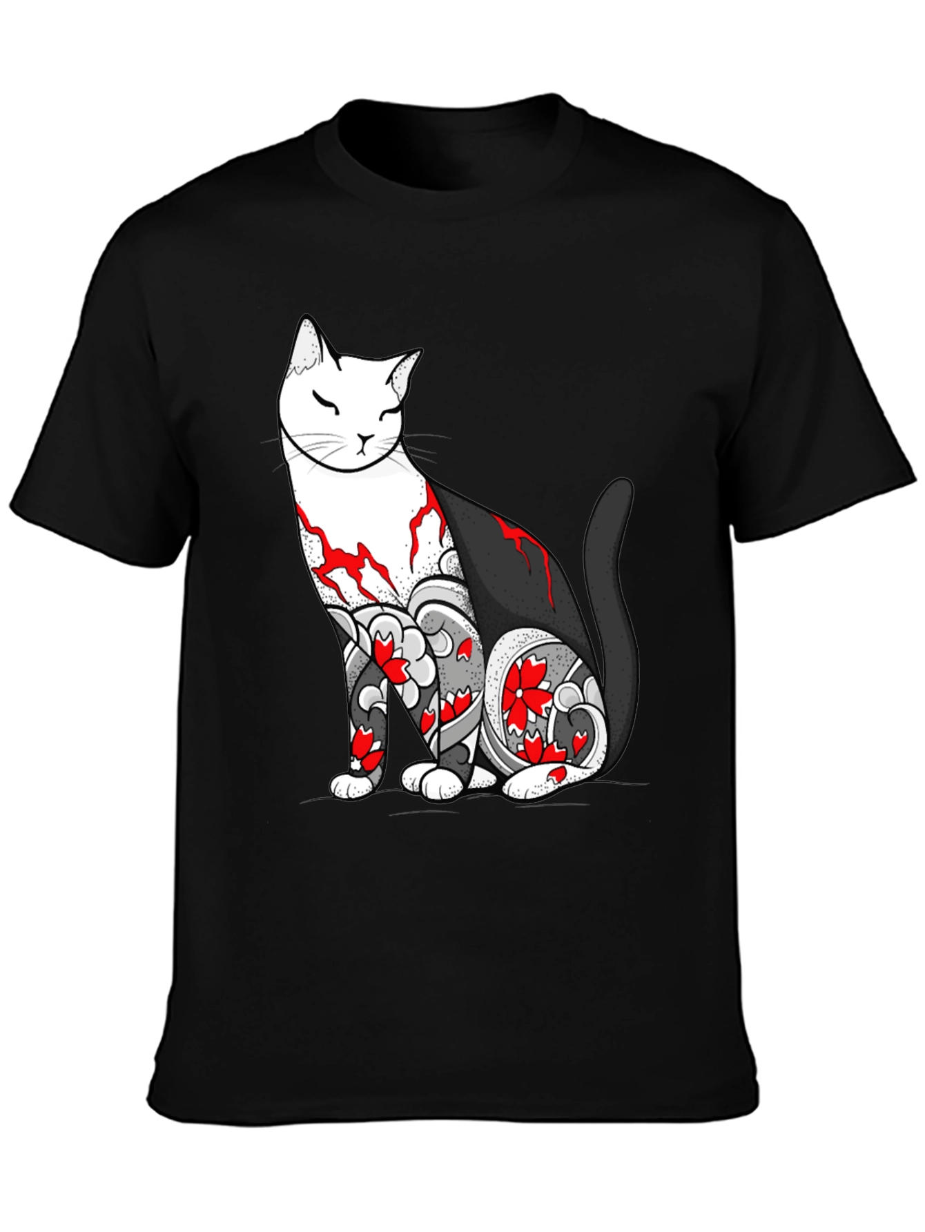 Cat Tattoo Graphic Black T-Shirt