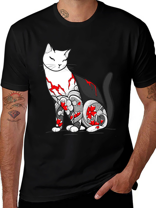 Cat Tattoo Graphic Black T-Shirt