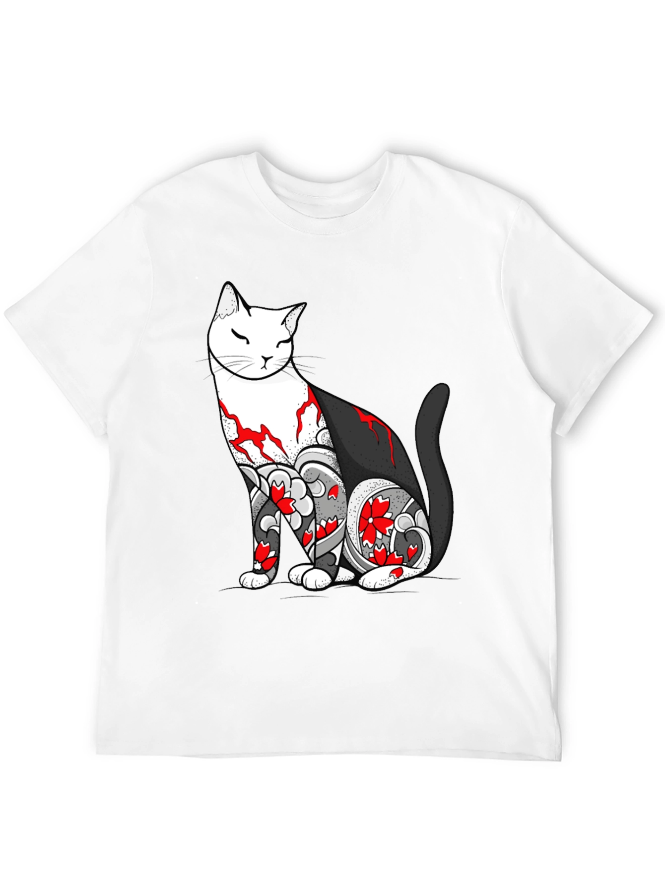 Cat Tattoo Graphic Black T-Shirt