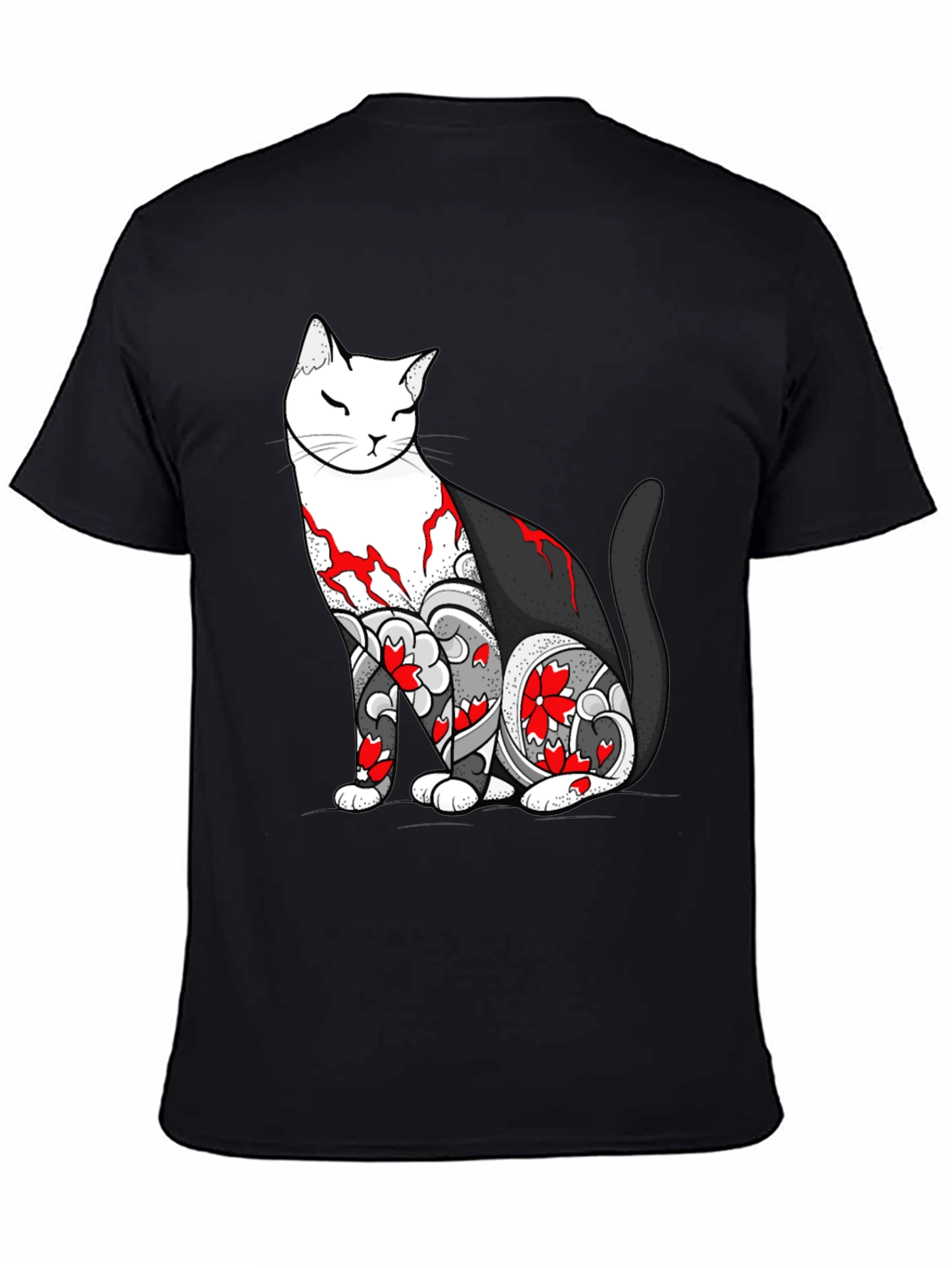Cat Tattoo Graphic Black T-Shirt