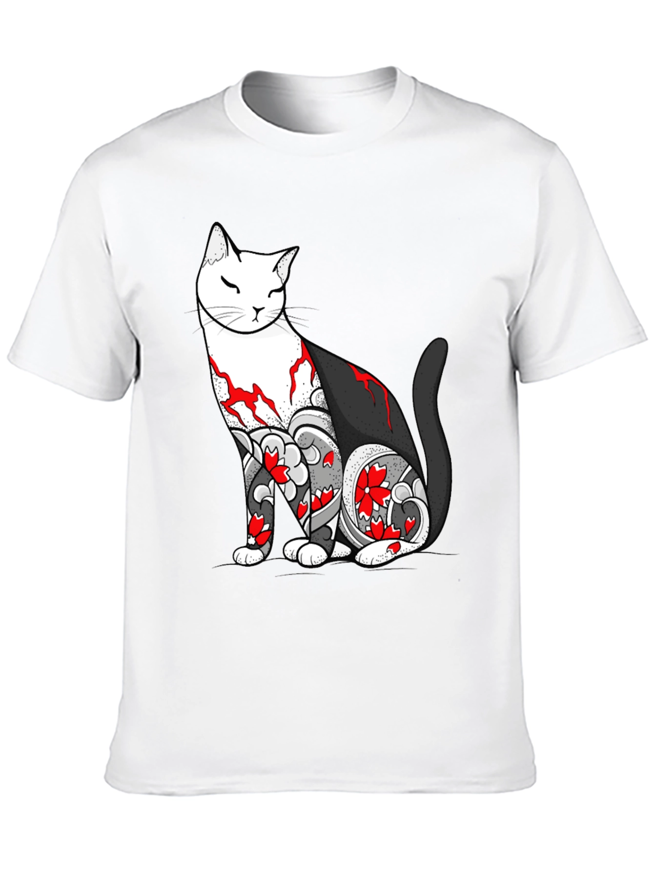 Cat Tattoo Graphic Black T-Shirt