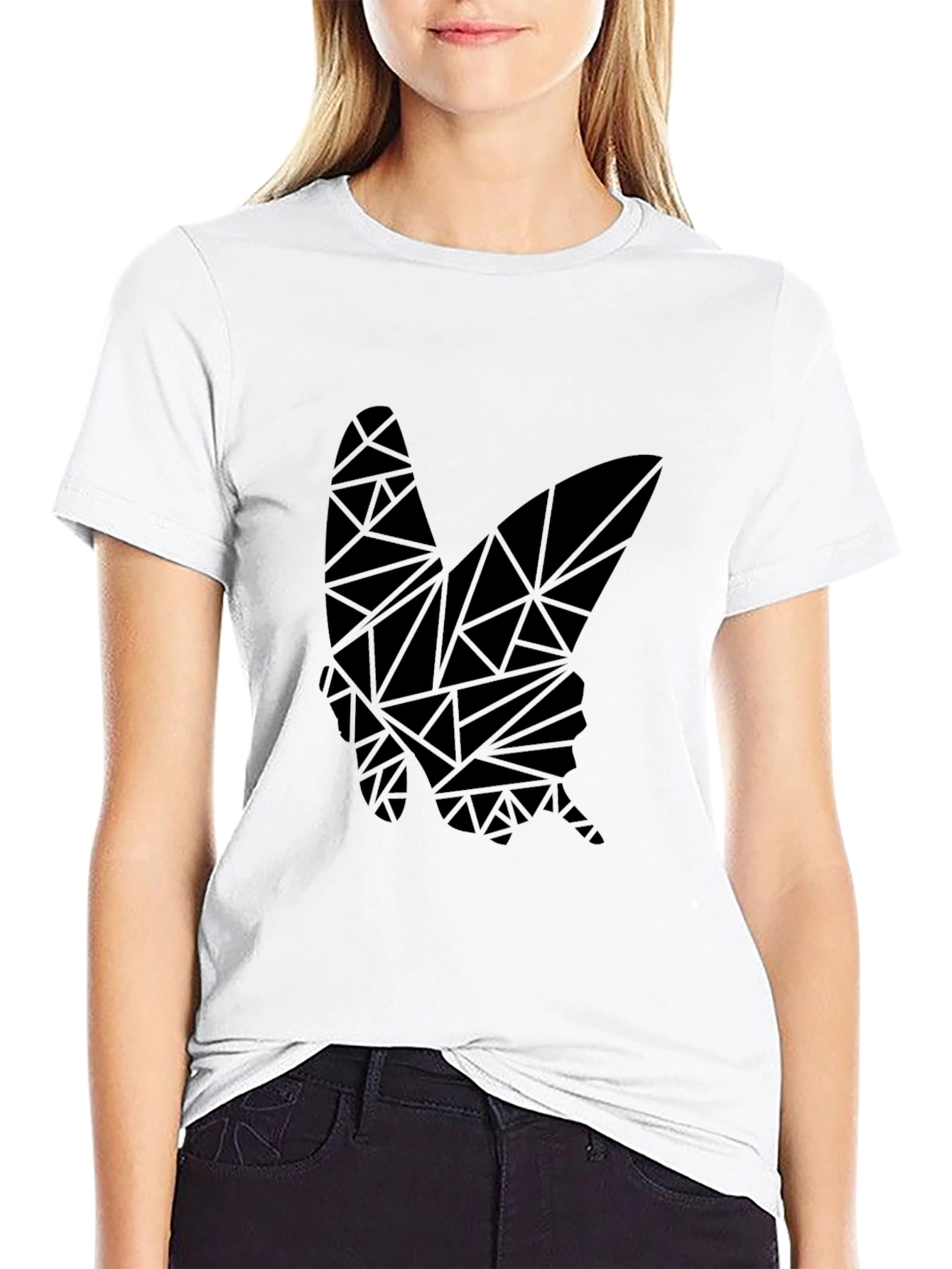 Geometric Butterfly Graphic Black T-Shirt