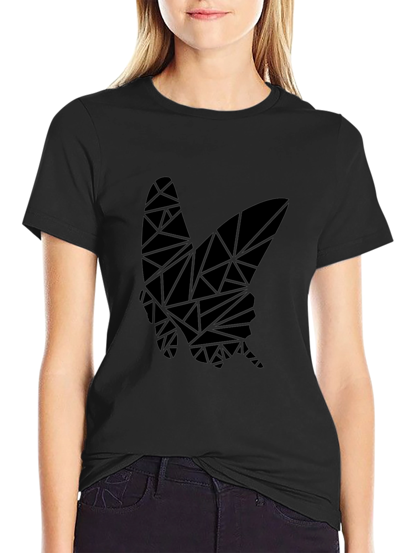 Geometric Butterfly Graphic Black T-Shirt