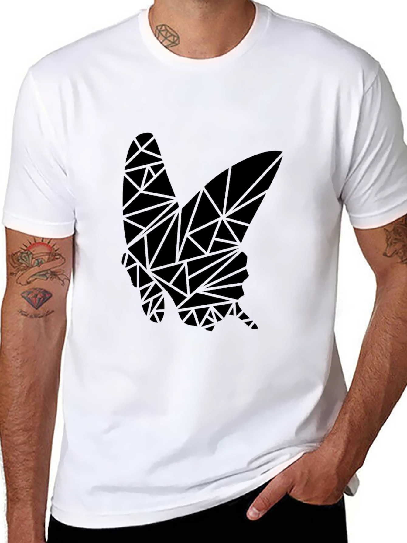 Geometric Butterfly Graphic Black T-Shirt
