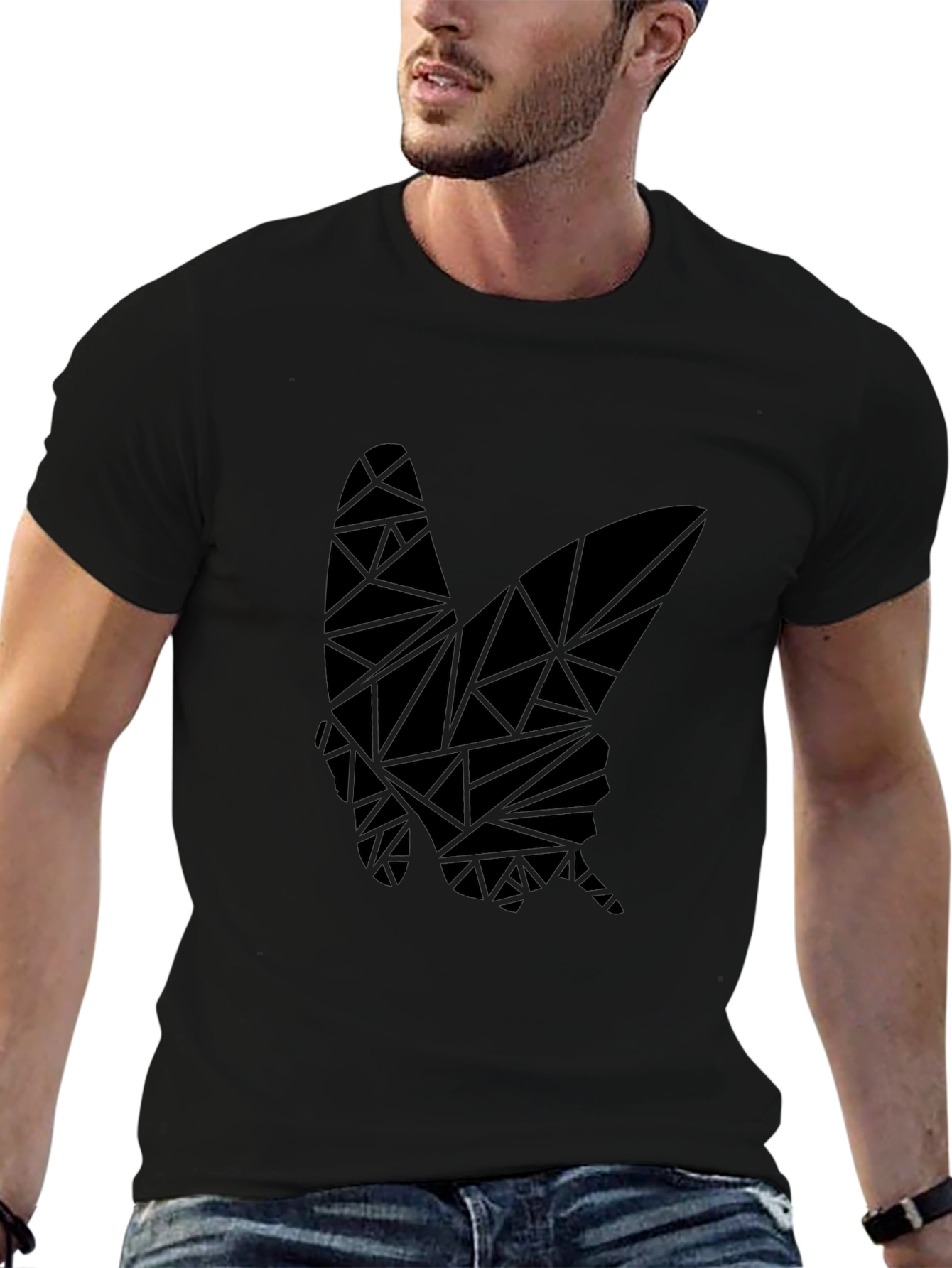 Geometric Butterfly Graphic Black T-Shirt