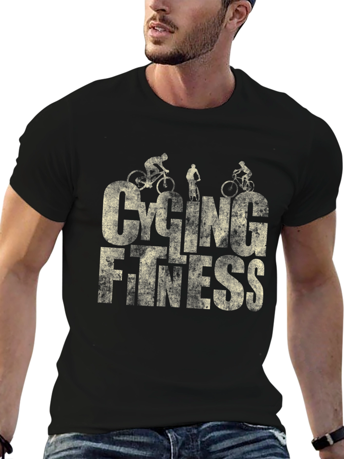 Cycling Fitness Graphic Tee - Black Cotton
