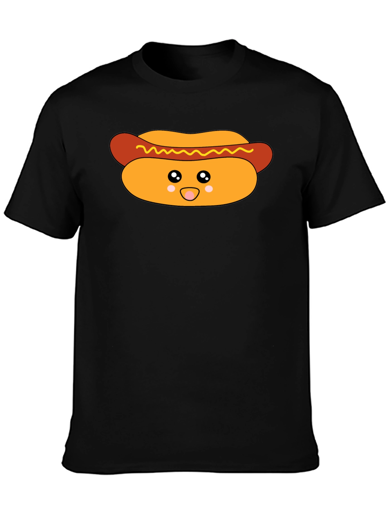 Cute Hot Dog Graphic T-Shirt - Black