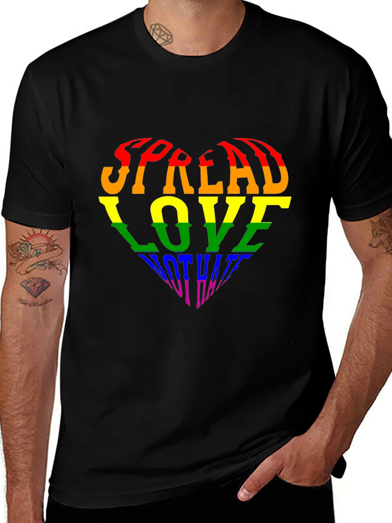 Pride Rainbow Heart Spread Love Black T-Shirt