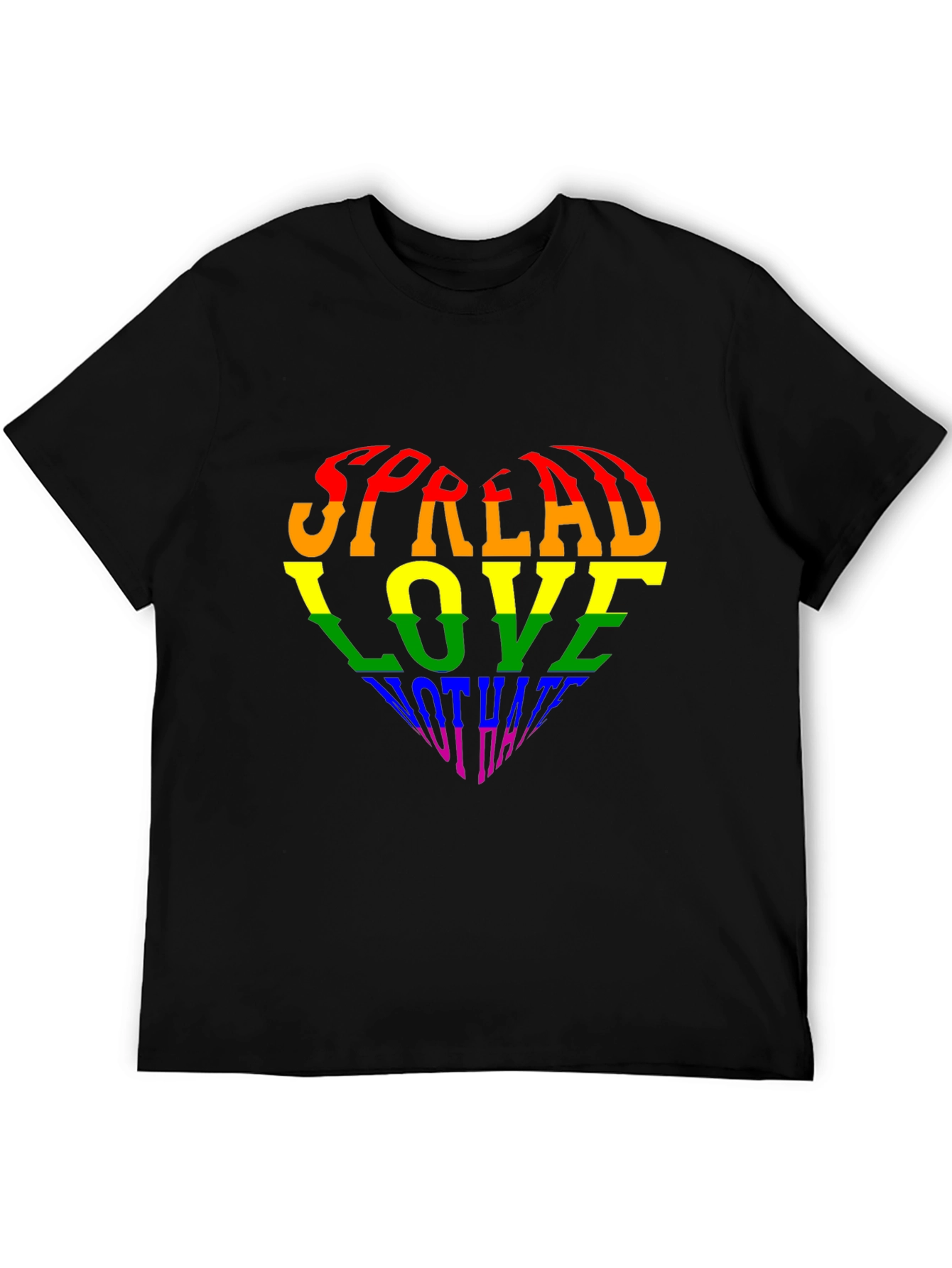 Pride Rainbow Heart Spread Love Black T-Shirt