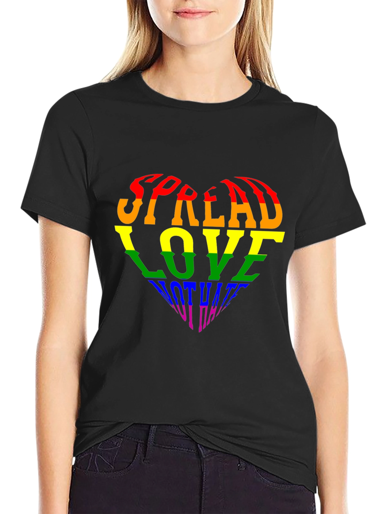 Pride Rainbow Heart Spread Love Black T-Shirt