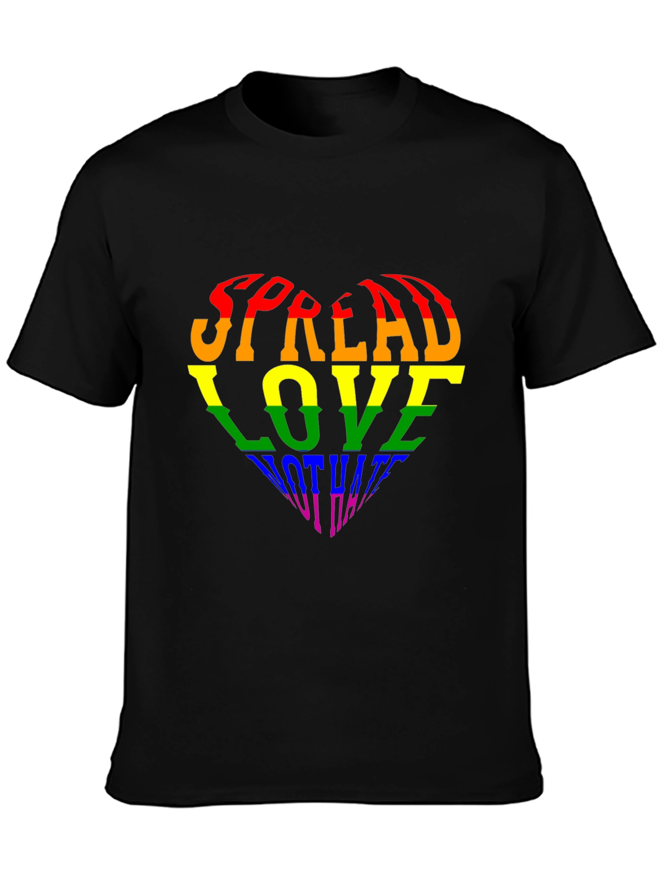 Pride Rainbow Heart Spread Love Black T-Shirt