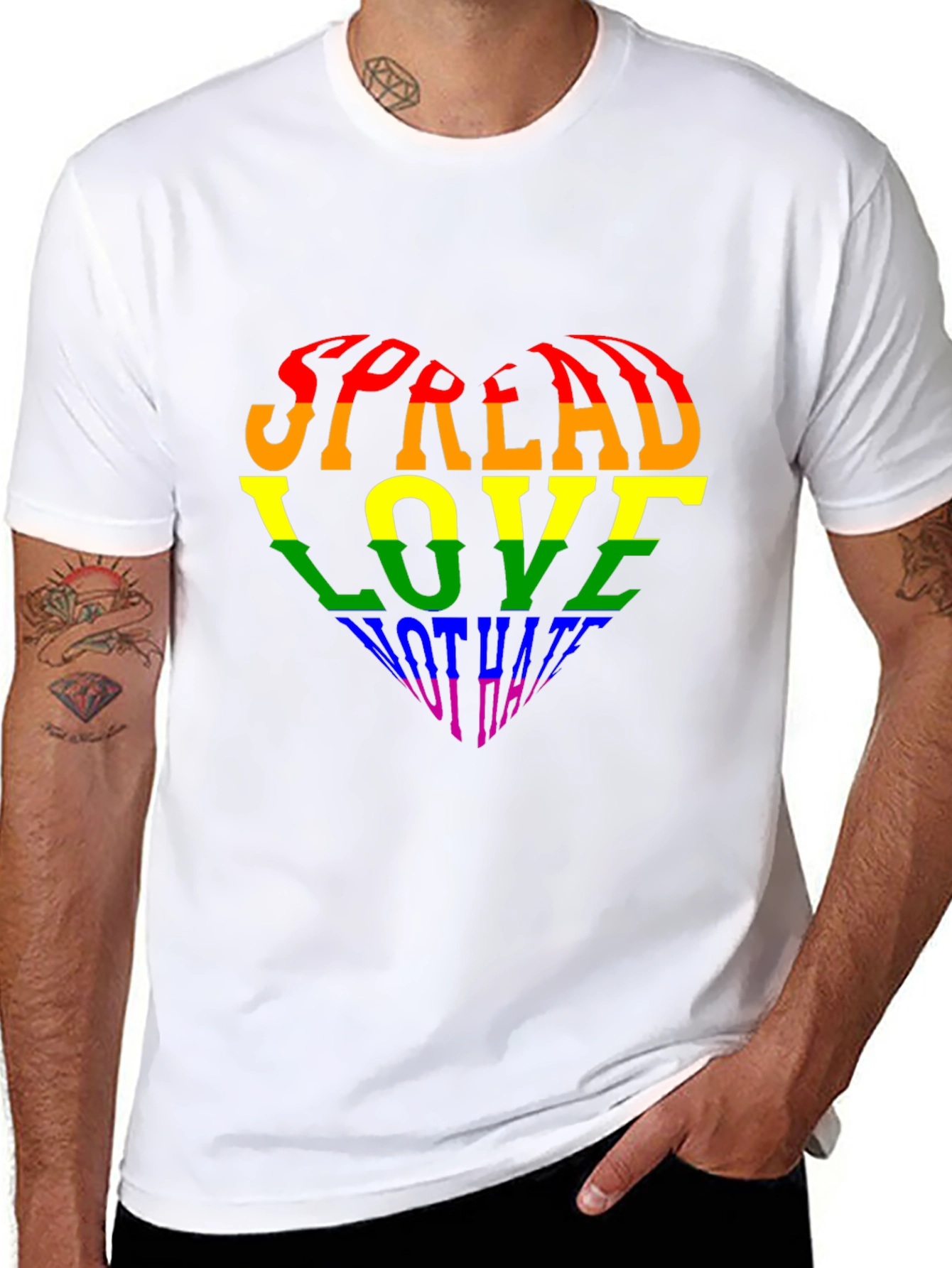 Pride Rainbow Heart Spread Love Black T-Shirt