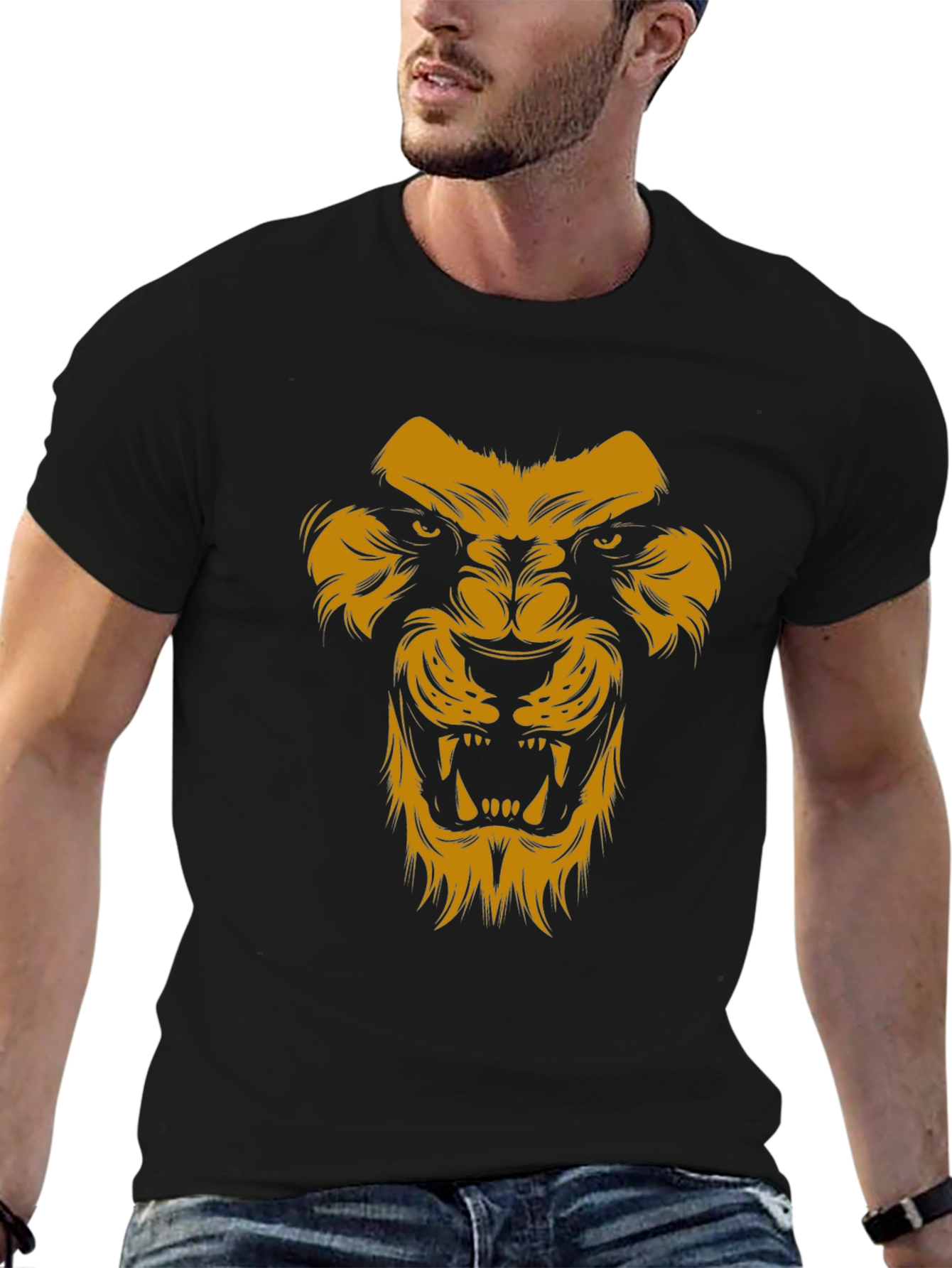Lion Graphic Print Black T-Shirt