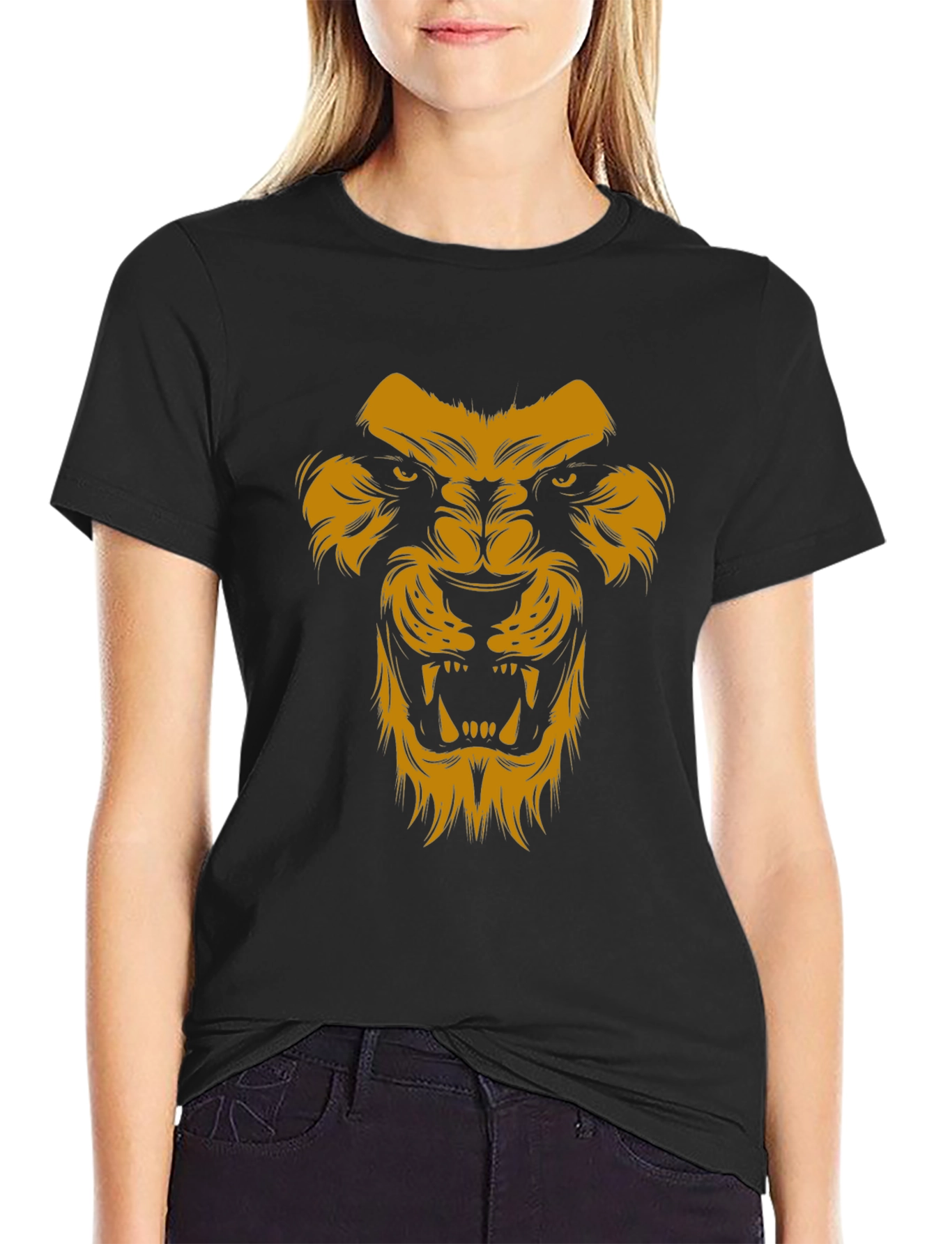 Lion Graphic Print Black T-Shirt