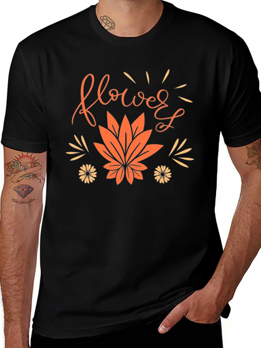 Flower Leaf Graphic Black Tee