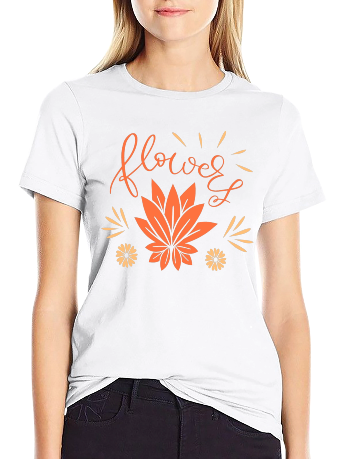 Flower Leaf Graphic Black Tee