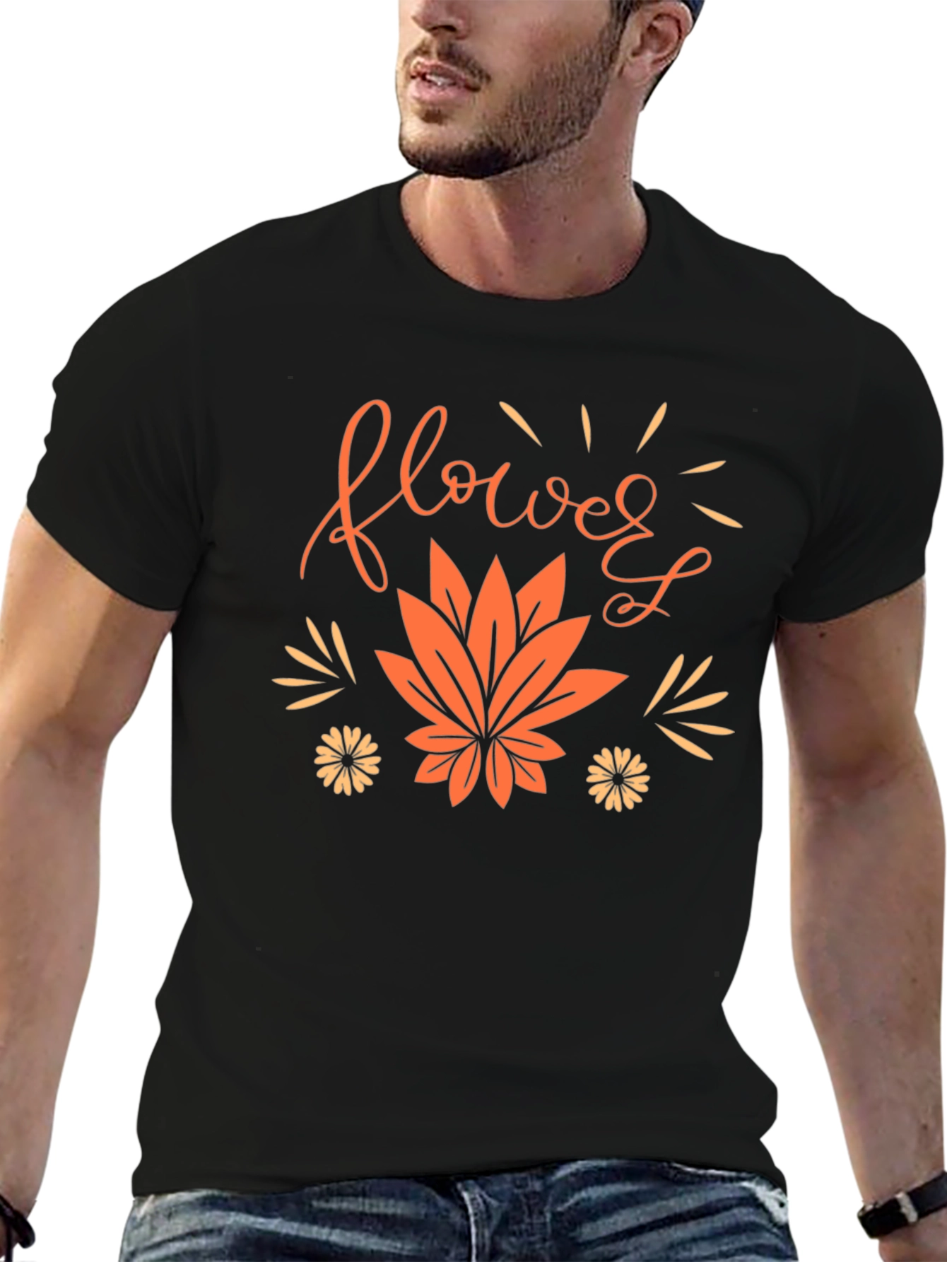 Flower Leaf Graphic Black Tee
