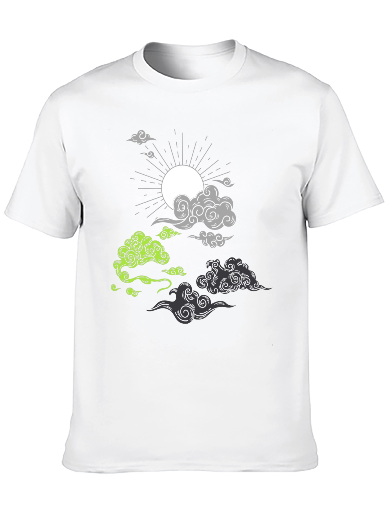 Black T-Shirt with Cloud and Sun Graphic