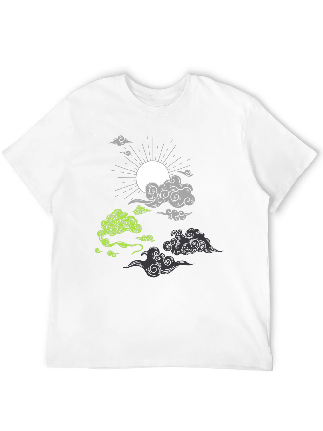 Black T-Shirt with Cloud and Sun Graphic