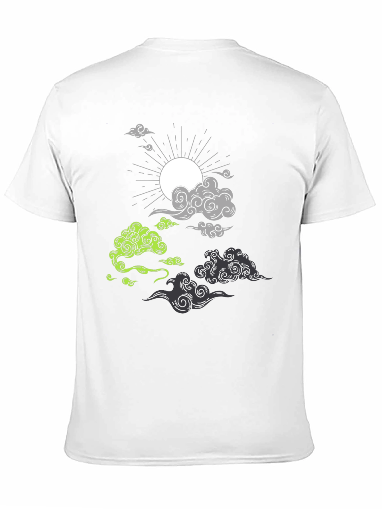 Black T-Shirt with Cloud and Sun Graphic