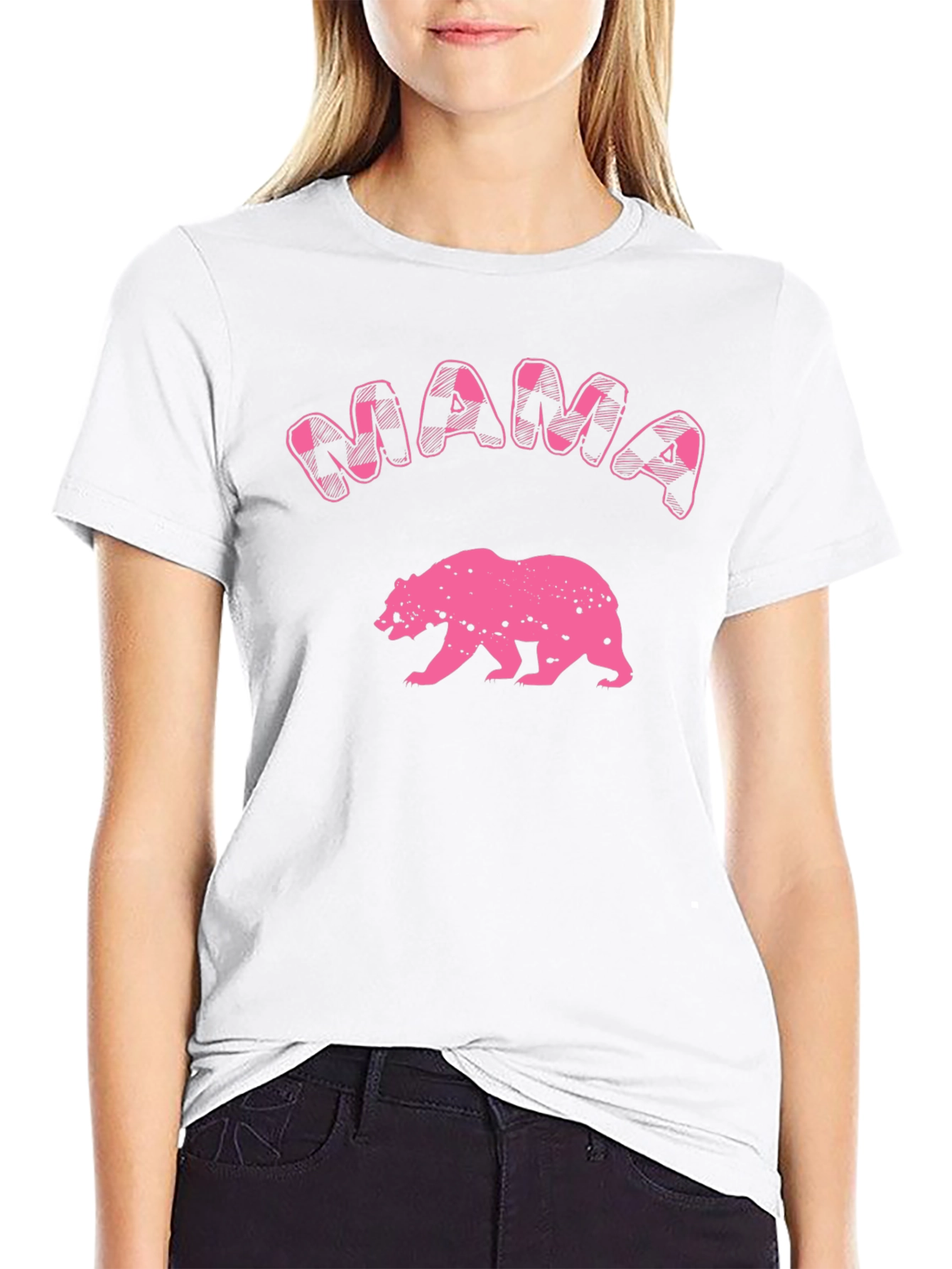Mama Bear T-Shirt - Pink Plaid Graphic Tee