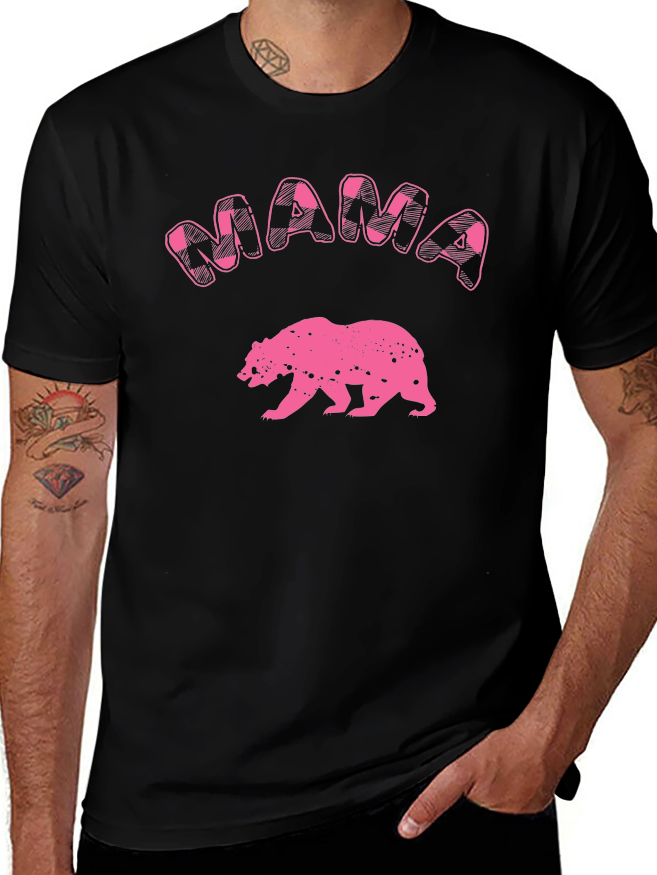 Mama Bear T-Shirt - Pink Plaid Graphic Tee