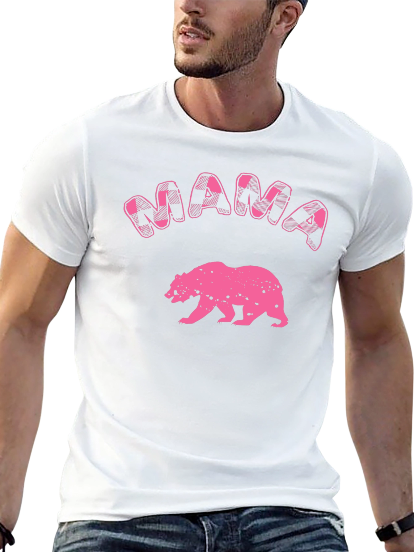 Mama Bear T-Shirt - Pink Plaid Graphic Tee