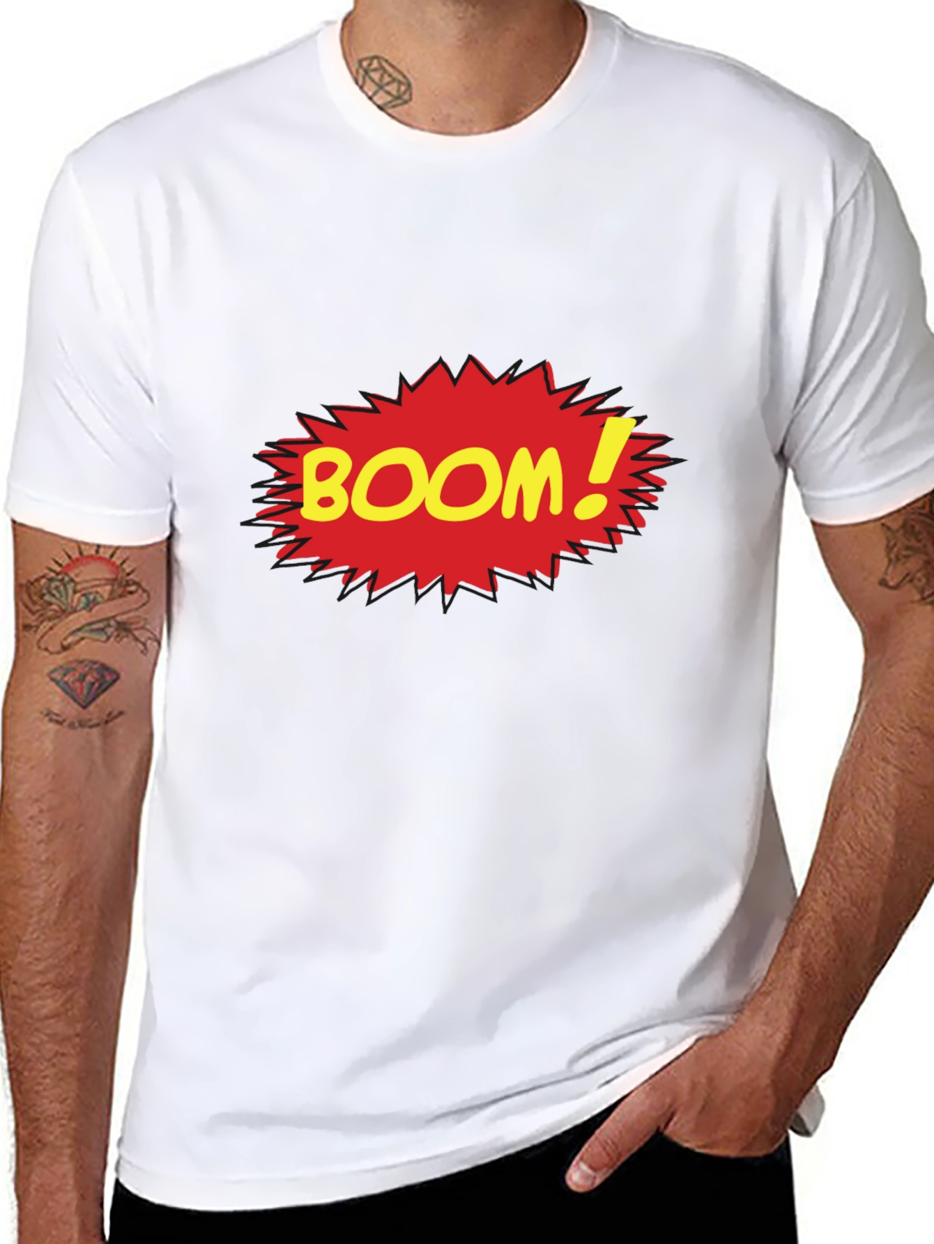 Boom Comic Style Graphic Tee - Black Cotton T-Shirt