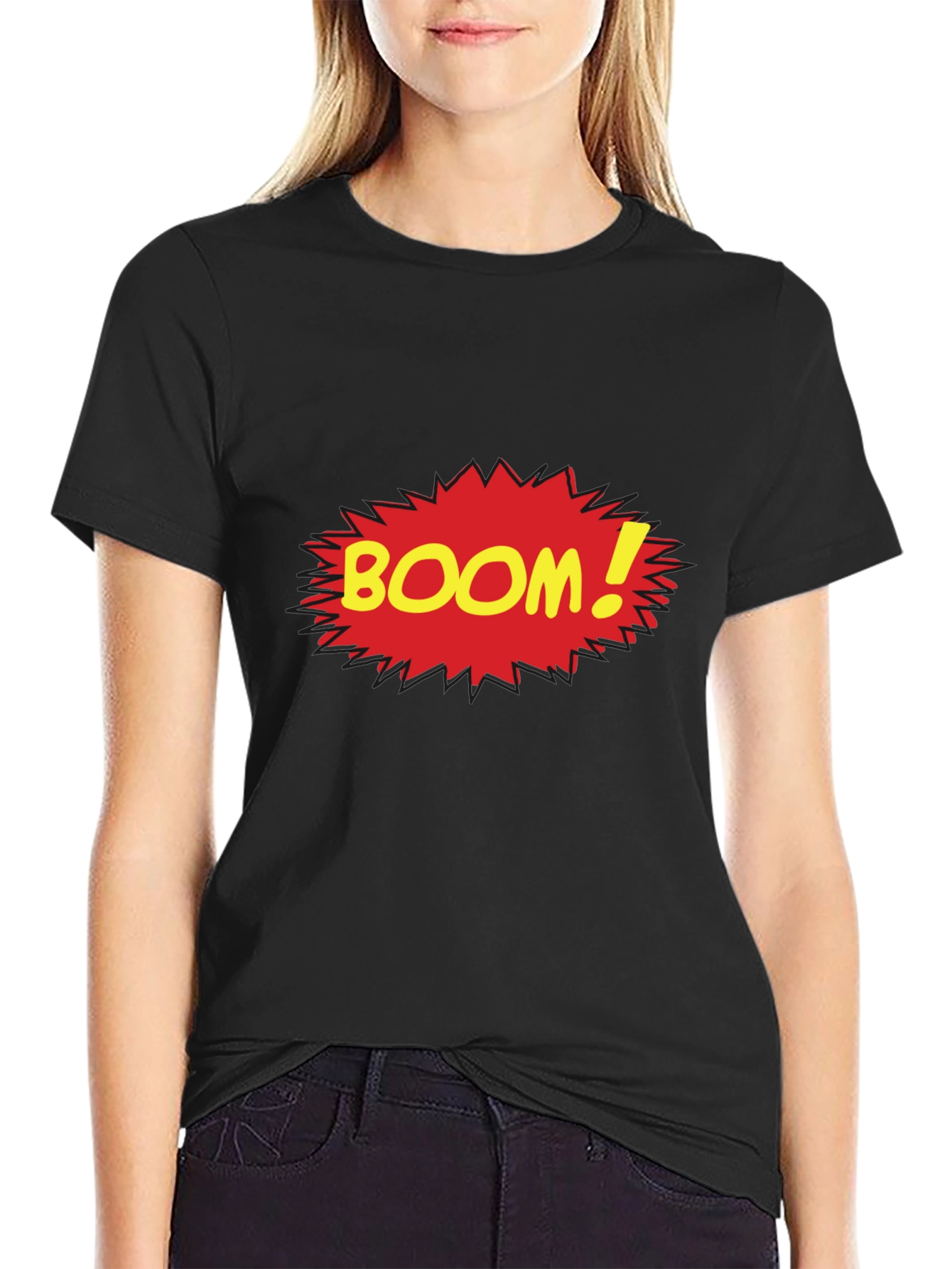 Boom Comic Style Graphic Tee - Black Cotton T-Shirt