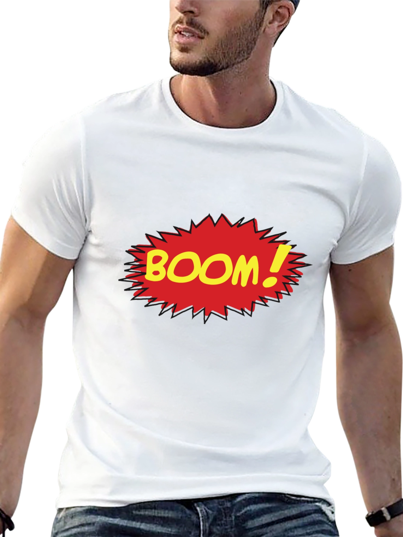 Boom Comic Style Graphic Tee - Black Cotton T-Shirt