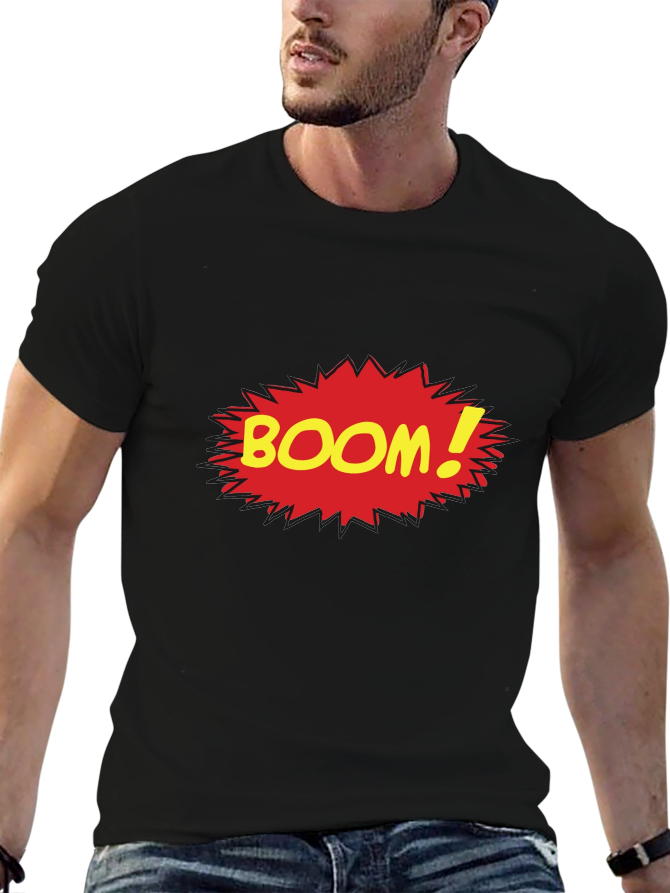Boom Comic Style Graphic Tee - Black Cotton T-Shirt