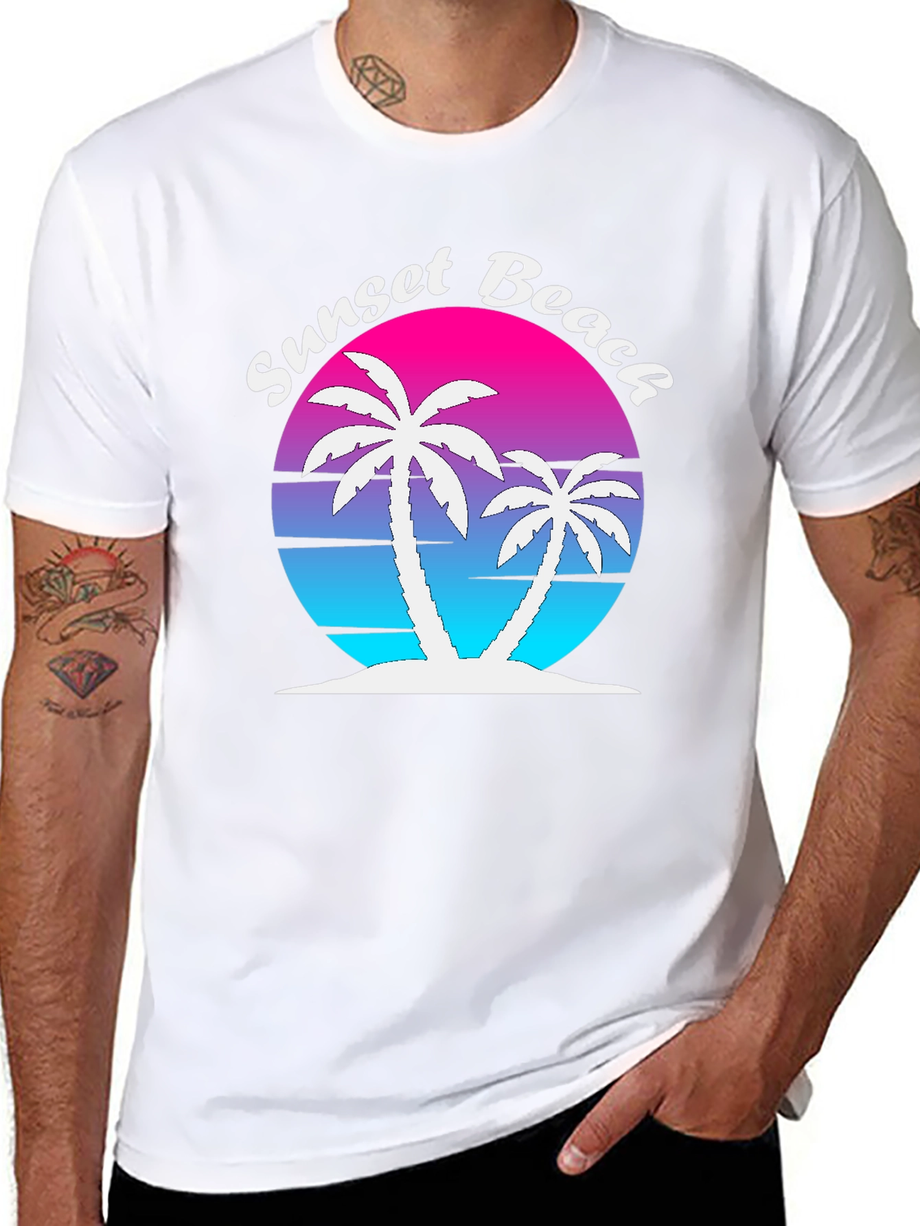 Sunset Beach Palm Tree Graphic Tee