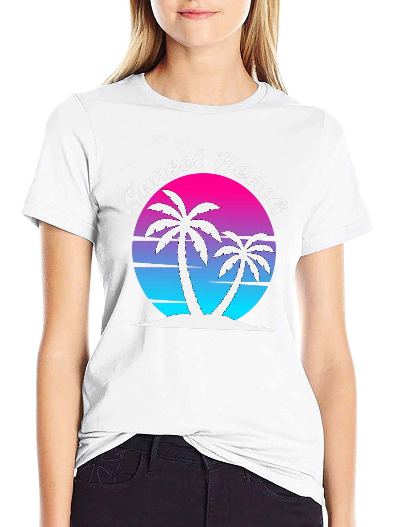Sunset Beach Palm Tree Graphic Tee