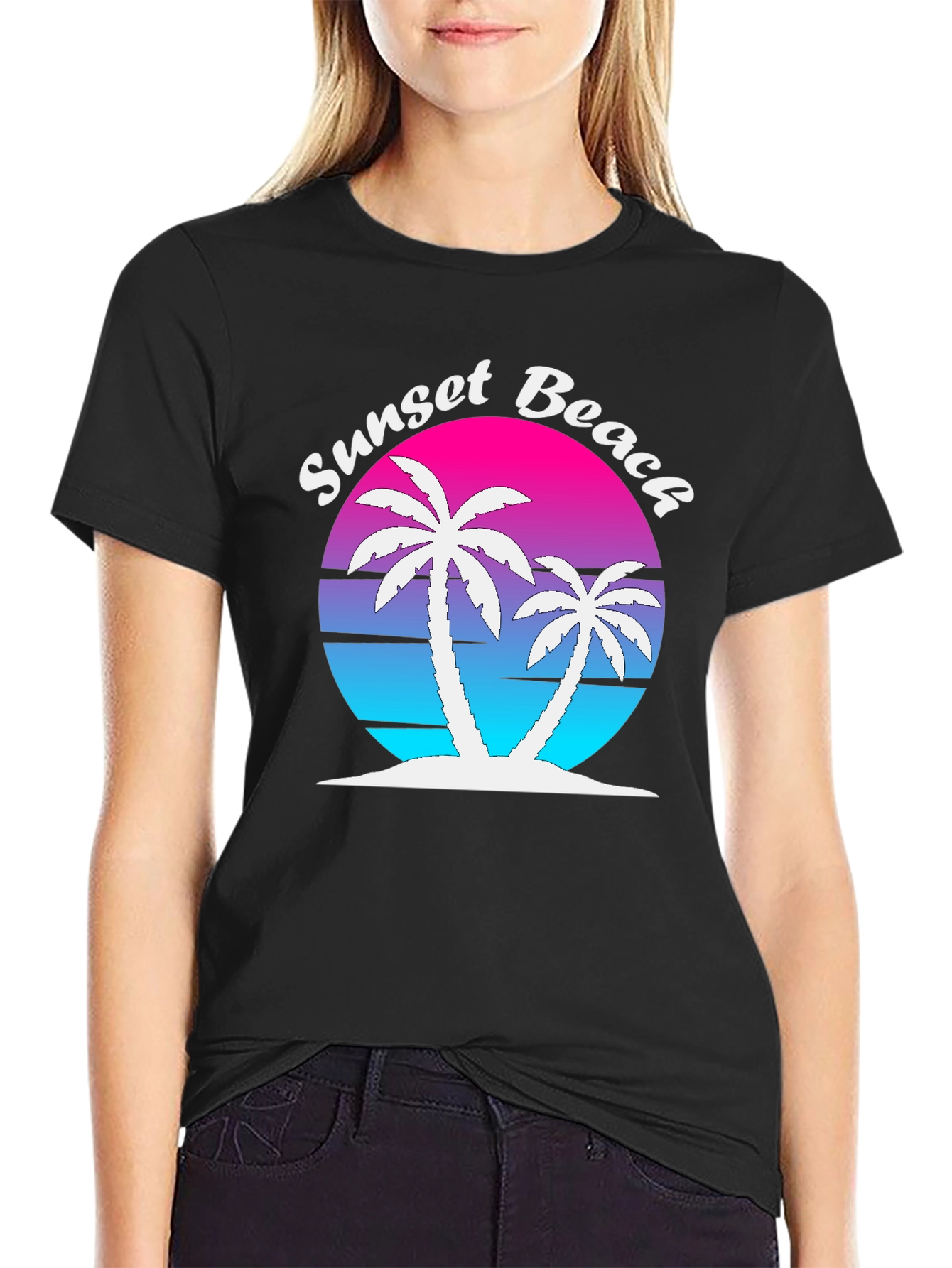 Sunset Beach Palm Tree Graphic Tee