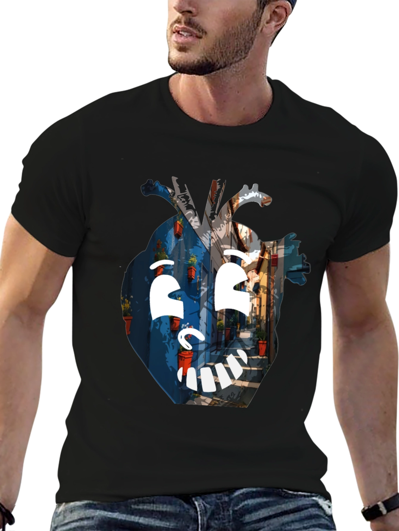 Artistic Heart Graphic Black T-Shirt